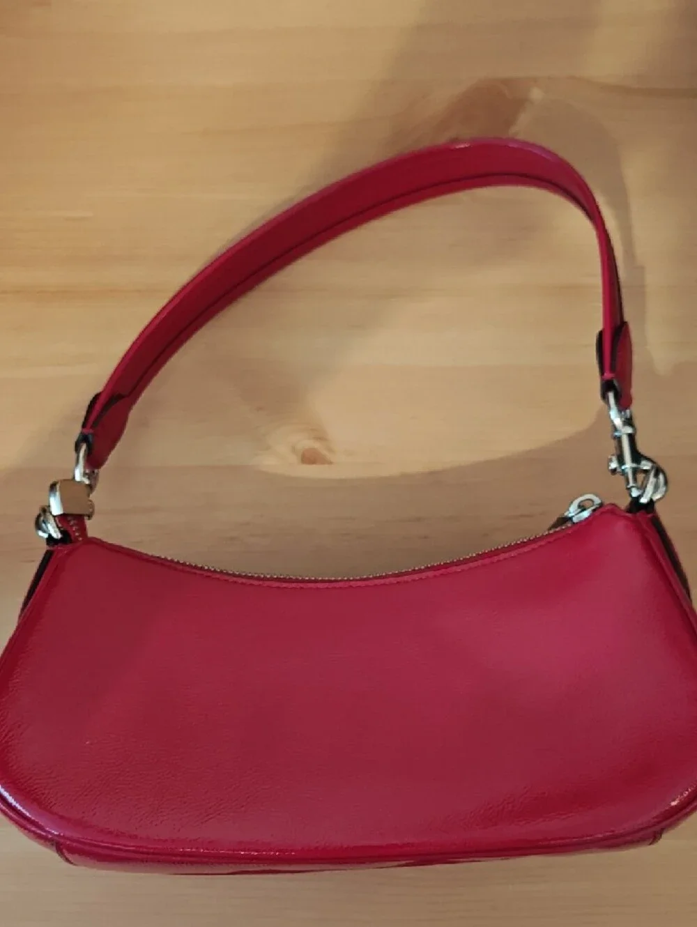Coach Red Patent Leather Shoulder Bag with Buckle Pockets - Picture 2 of 5